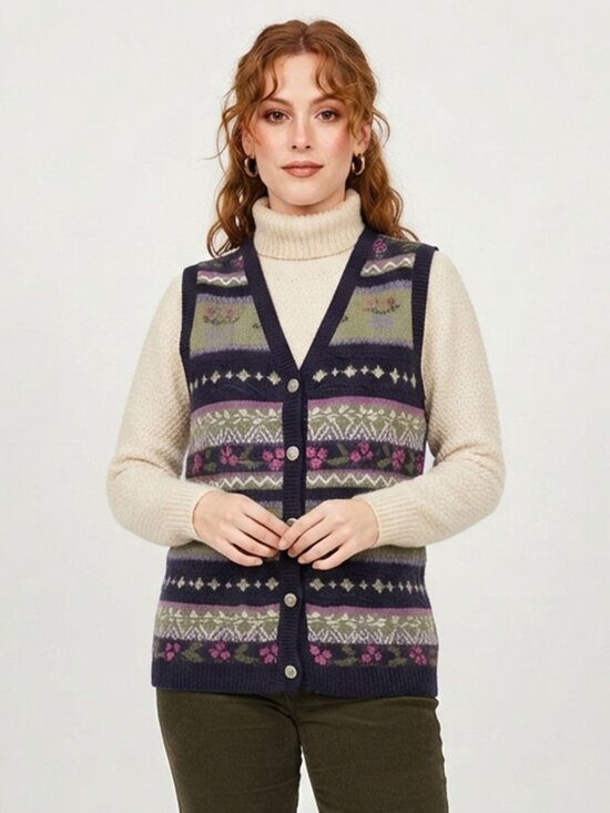 Northern Reflections Sweaters - Vintage 90s Northern Reflections Floral Knit Button Up Sweater Vest Medium